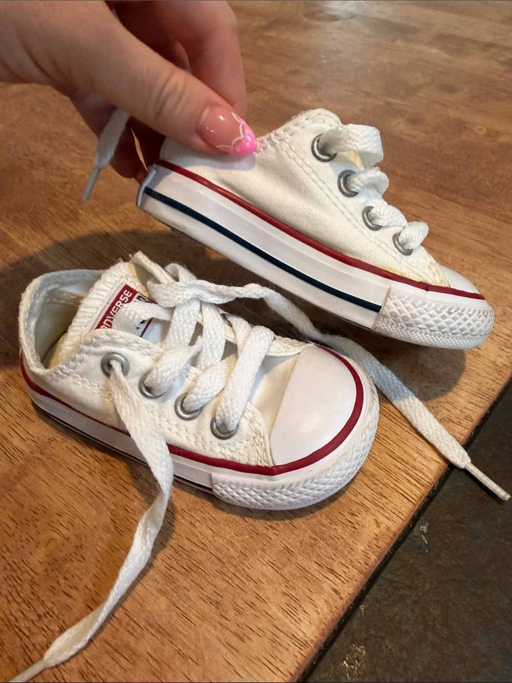 Converse White Low Top Sneakers with Red Trim